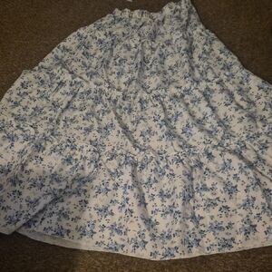 Blue Floral Tiered Midi Skirt